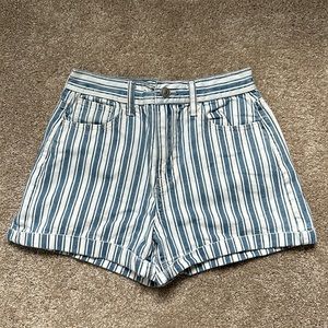 american eagle blue and white striped jean shorts